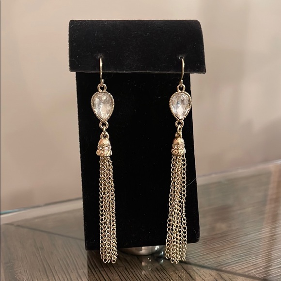Boutique Style Long Dangle Chain Rhinestone Earrings, Gold-tone - Picture 2 of 15